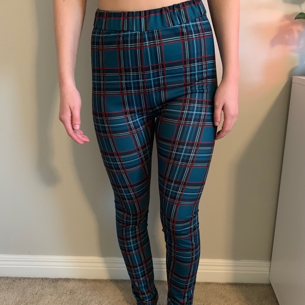 Teal plaid pants